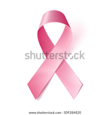 Realistic pink ribbon, breast cancer awareness symbol, isolated on white. Vector illustration, eps10.