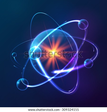 Blue shining cosmic vector atom model Royalty-Free Stock Photo #309324155