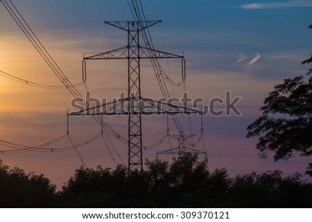 Column high voltage. Sunset, sky