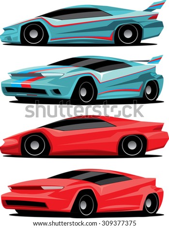 drawings of sport cars created in two different colors and designs