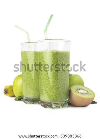 Green fruit smoothie with banana, apple and kiwi