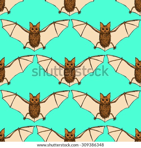 Sketch of bat in vintage style, vector seamless pattern