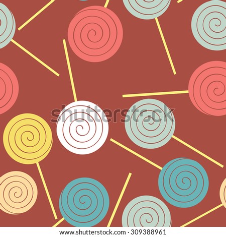 Lollipops seamless pattern. Multicoloured sweets vector background. Caramel candy on a stick.
