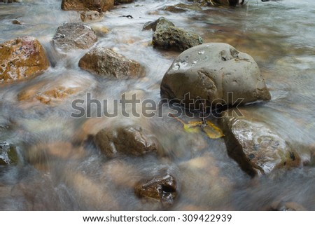 Water flowing over the rocks.