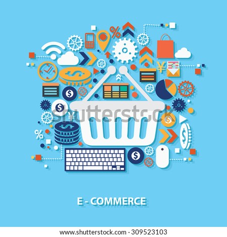 E-commerce concept design on blue background,clean vector
