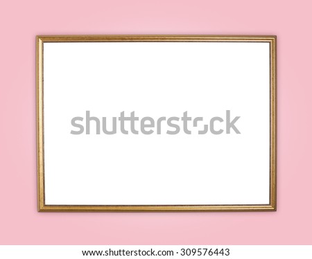 Copyspace empty wooden picture frame composition over the pink surface as a background clip-art composition