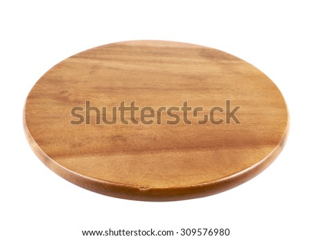Round wooden tray salver isolated over the white background, side view