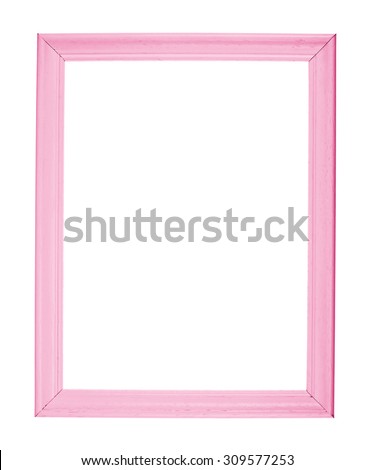 A4 size empty copyspace wooden photo frame colored with pink paint, isolated over the white background
