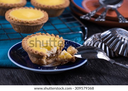 serving homemade lemon tarte, from above