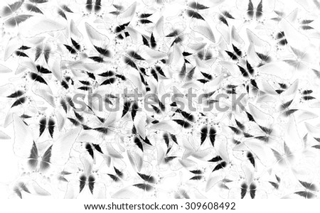 Black and white image of pattern background with lot of different butterflys. Invert image on white background