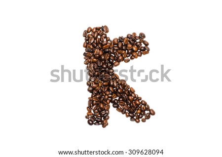 coffee alphabet, letter K. Isolated on a white background