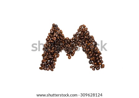 coffee alphabet, letter M. Isolated on a white background