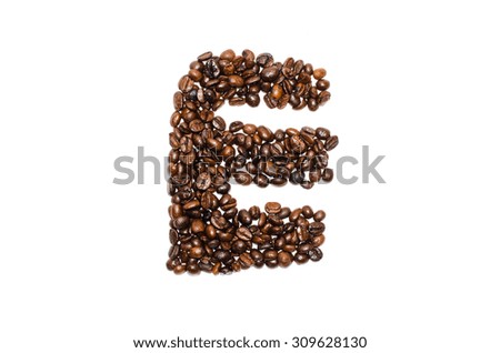 coffee alphabet, letter E. Isolated on a white background