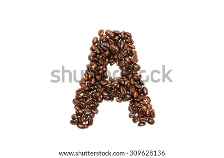 coffee alphabet, letter A. Isolated on a white background