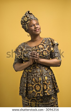 African American female mature adult in African dress.