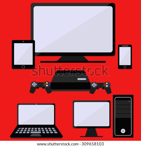 Vector Set of Digital Devices Icons. Laptop, Tablet, Mobile, PC, Gaming Console, Television