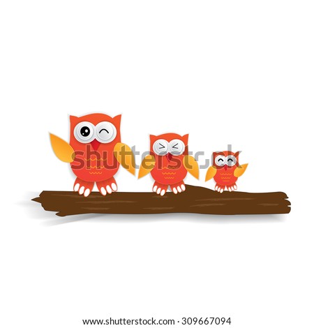 vector owl family sitting in the tree card with copy space
