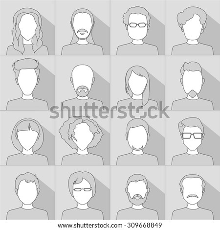 Flat people icons. Set of stylish people icons in gray scale