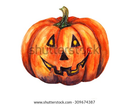Pumpkin. Jack-o'-lantern. Halloween. Watercolor illustration on a white background