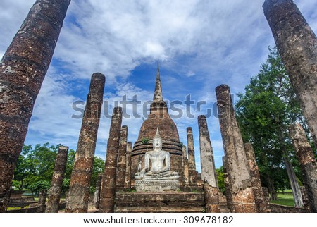 The Buddha image at the old temple in Thailand (public place , can take picture for sale)
