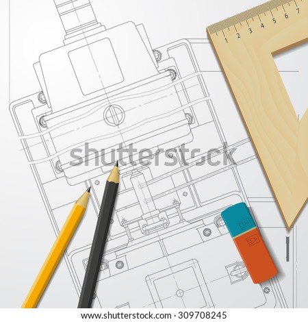 Vector technical blueprint of  mechanism. Engineer illustration