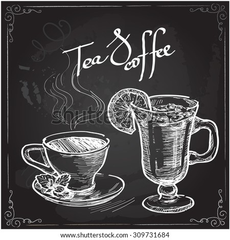 vector sketch illustration - cup of tea