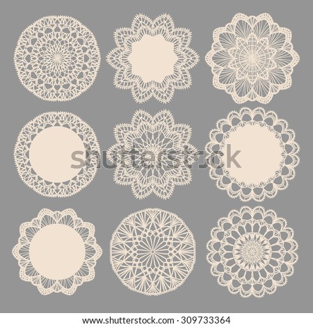 Round lace napkins. Vector collection
