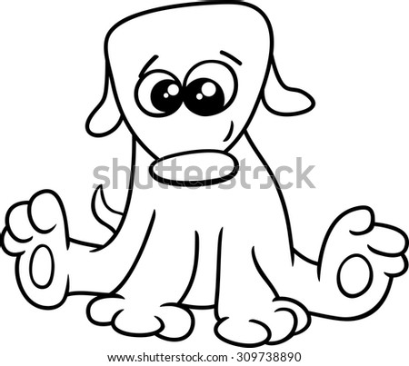 Black and White Cartoon Vector Illustration of Funny Little Dog or Puppy for Coloring Book