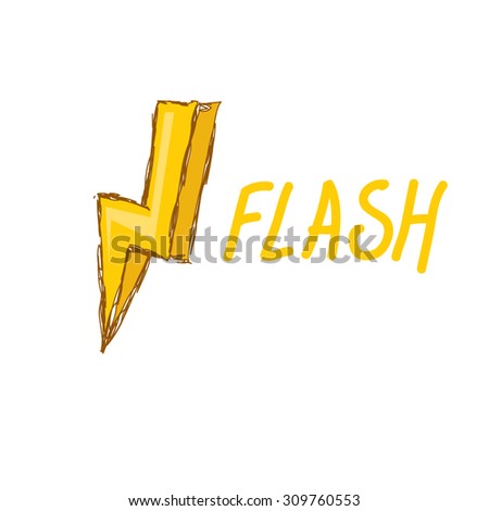orange lightning bolt vector icon. Lightning logo doodle style