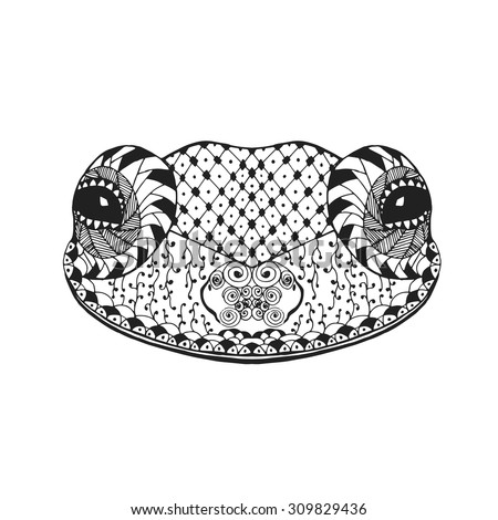 Zentangle stylized frog. Animal for coloring page. Hand drawn doodle. Ethnic patterned vector illustration. African, indian, totem, tatoo design. Sketch for avatar, tattoo, posters, prints or t-shirt.