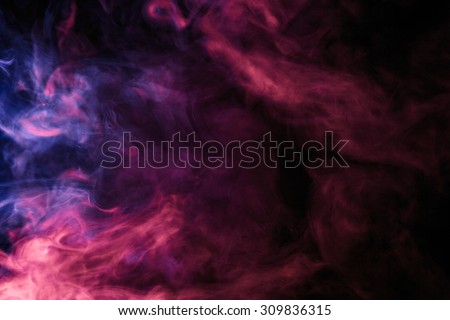 Abstract colored smoke hookah on black background. Photographed using gel filter. Texture. Design element. Royalty-Free Stock Photo #309836315