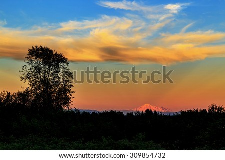 sunset glow over Mt. Baker