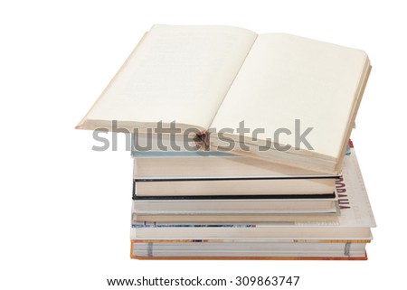 Pile of books on the white background.