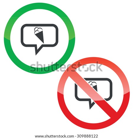 Allowed and forbidden signs with ice cream cone in chat bubble, isolated on white