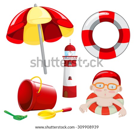 Beach set in red tone illustration