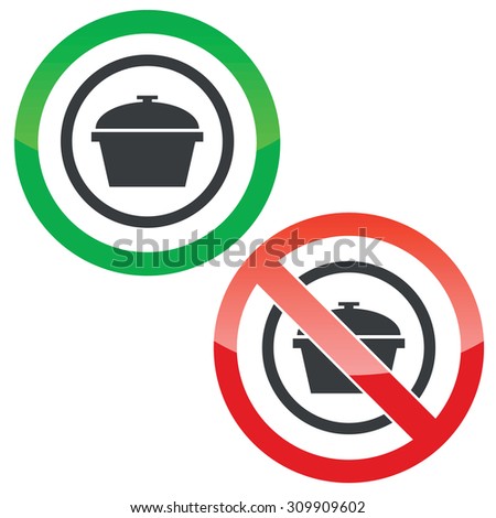 Allowed and forbidden signs with pot in circle, isolated on white