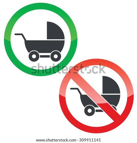 Allowed and forbidden signs with perambulator image, isolated on white