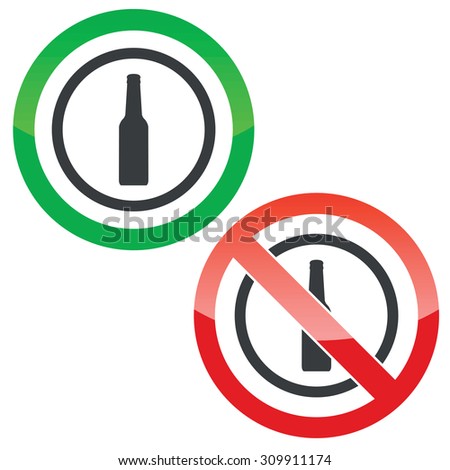 Allowed and forbidden signs with beer bottle in circle, isolated on white