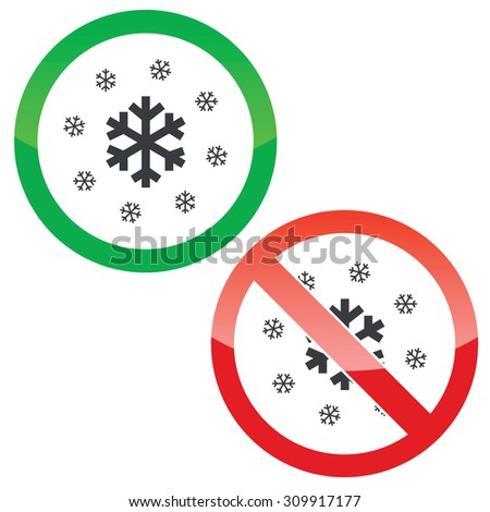 Allowed and forbidden signs with big and small snowflakes, isolated on white