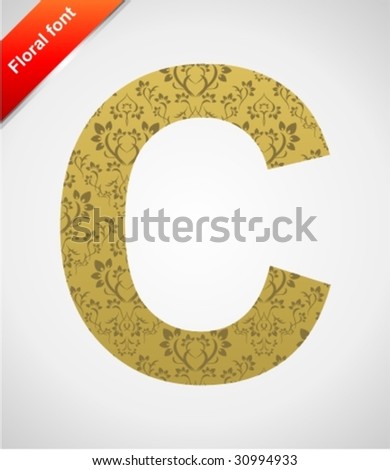 Floral letter isolated on the seamless retro golden damask background