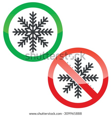 Allowed and forbidden signs with snowflake image, isolated on white
