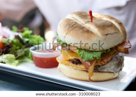 Fast food, hamburger close up