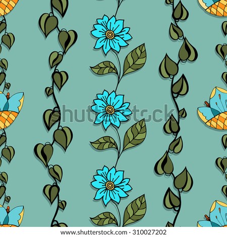 Seamless Floral Pattern. Hand Drawn Floral Texture, Decorative Flowers
