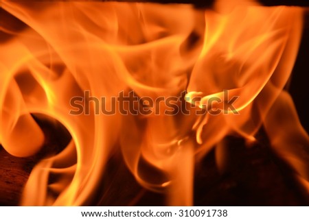 Flame background at the fireplace. Closeup view