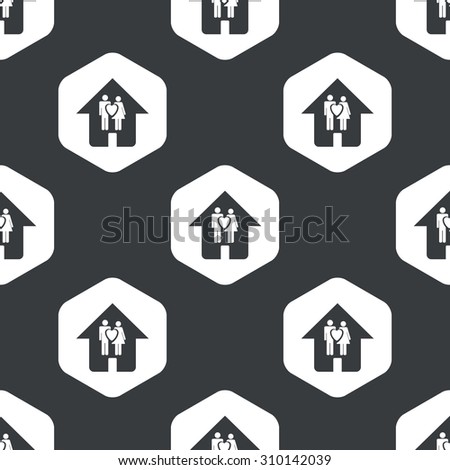 Image of love couple in house in hexagon, repeated on black