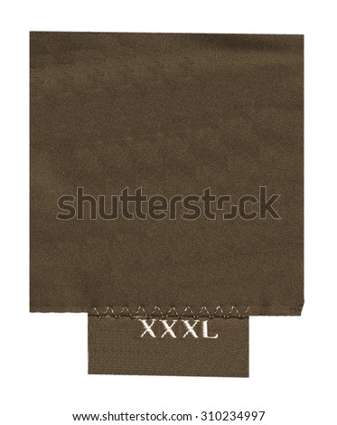 brown textile label on white background, size 