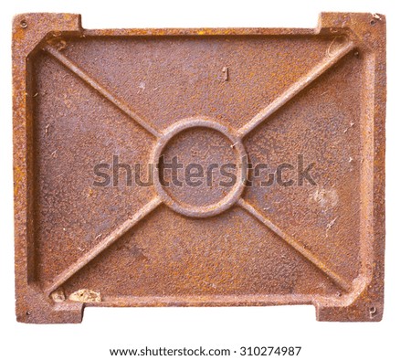 Steel rusty oven door signed with number '1'