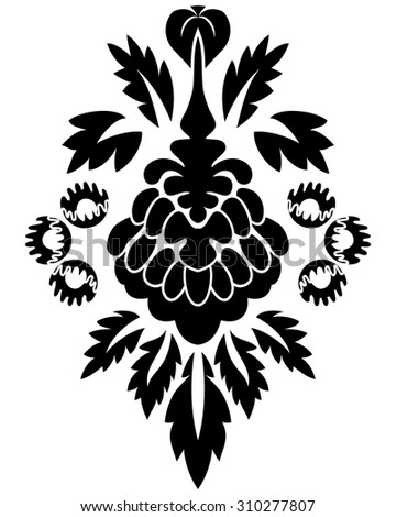 Emblem in Damask Style Over White Background. Vector Illustration.