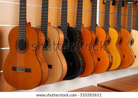 Guitars in music store