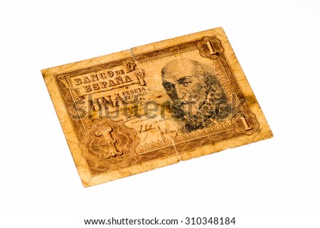 1 Spanish peseta bank note. Peso is the former currency of Spain